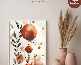 Terrakotta Boho Botanische Wand Kunst Druck - Abstraktes Blatt Minimalistisches Poster - Erdiges modernes Wohndekor
