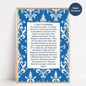 Stampa con citazione di Fitzgerald "Per quello che vale", elegante opera d'arte letteraria da parete, regalo perfetto per scrittori e amanti dei libri