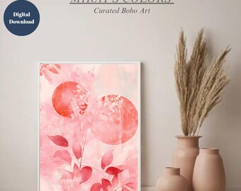 Boho Botanical Art Print: Pink Abstract Leaves (Digital Download, 20x28 Inches)
