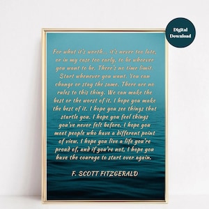 For what it&#39;s worth print, F. Scott Fitzgerald Quote Print, Vintage Literary