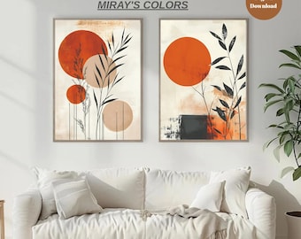 Japandi Leaf Print Set of 2: Terracotta Boho Botanical Wall Art (Digital Download)