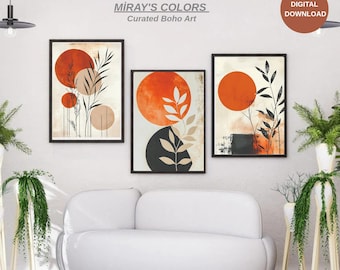 Terracotta Botanical Print Set: Boho Japandi Leaf Line Art (Digital Download)
