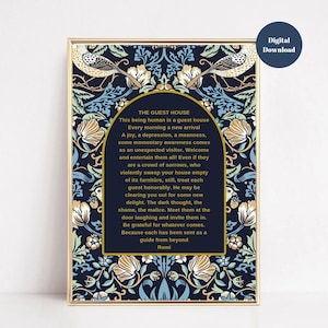 Rumi Poem Gold Foil Print: The Guest House, William Morris Style (Digital Download)