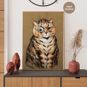 Louis Wain Cat Print: Funny Animal with Monocle (Digital Art)