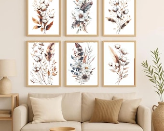 Vintage Botanical Prints Set of Six: Neutral Floral Gallery Wall (Digital Download)