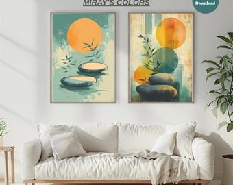 Conjunto de arte mural de piedra Japandi: impresiones bohemias zen (descarga digital)