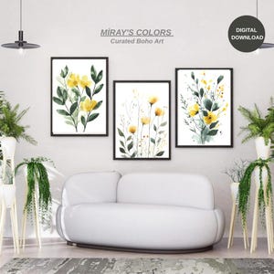 Boho Wildflower Watercolor Art Prints: Set of 3 (Digital Download