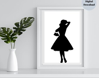 Vrouw silhouet kunst, abstracte afdrukbare muur kunst schilderij downloadbare kunst, zwart-wit muur decor, abstracte muur kunst, moderne schilderkunst