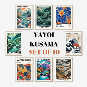 Set di 10 poster di Yayoi Kusama, Yayoi Kusama, stampa Wave, set da parete per galleria, stampa di Yayoi Kusama, download digitale