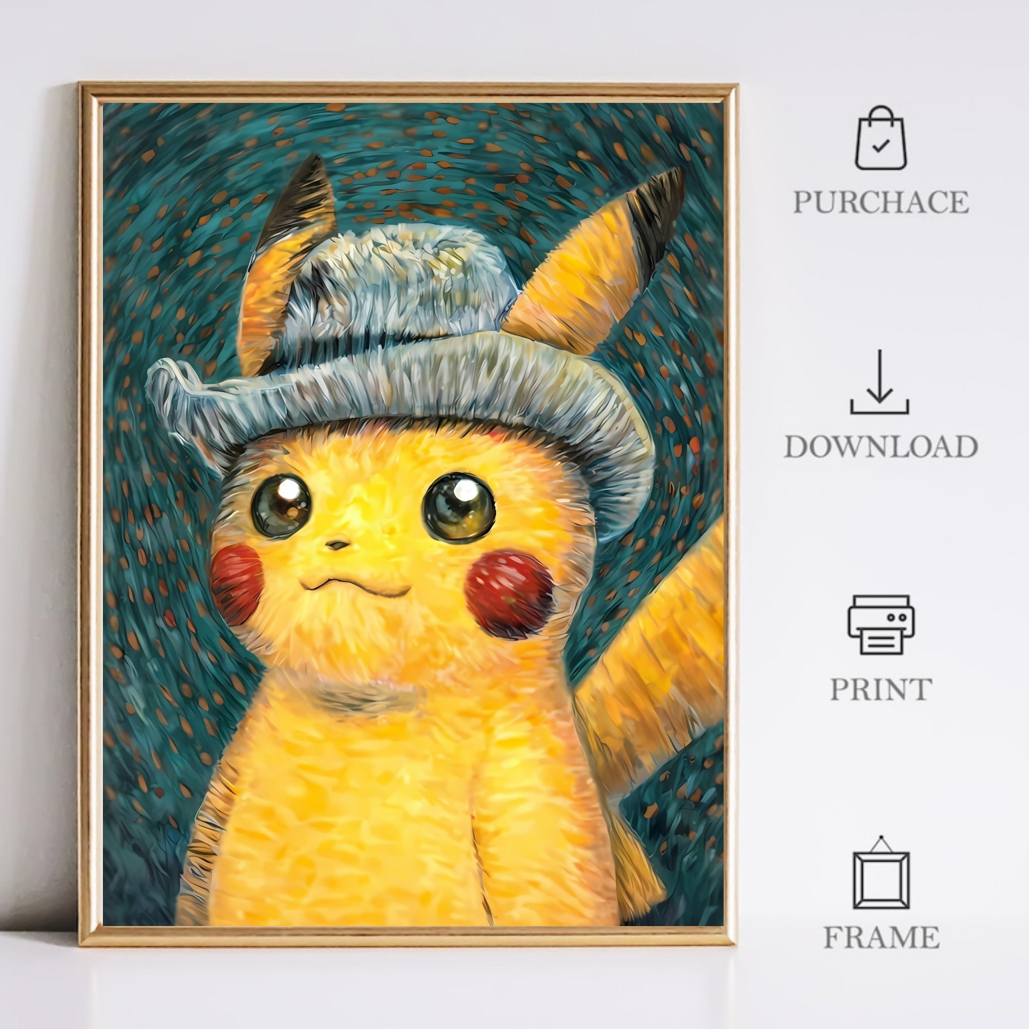 Pikachu Van Gogh Print, Pikachu Artwork, Pikachu İllustrator