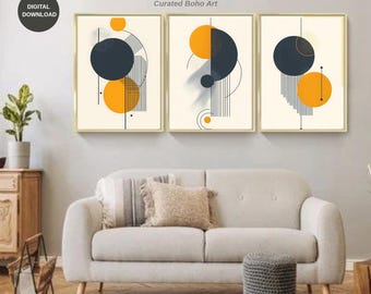 Conjunto de trípticos bohemios abstractos para pared: impresiones minimalistas en tonos tierra (descarga digital)