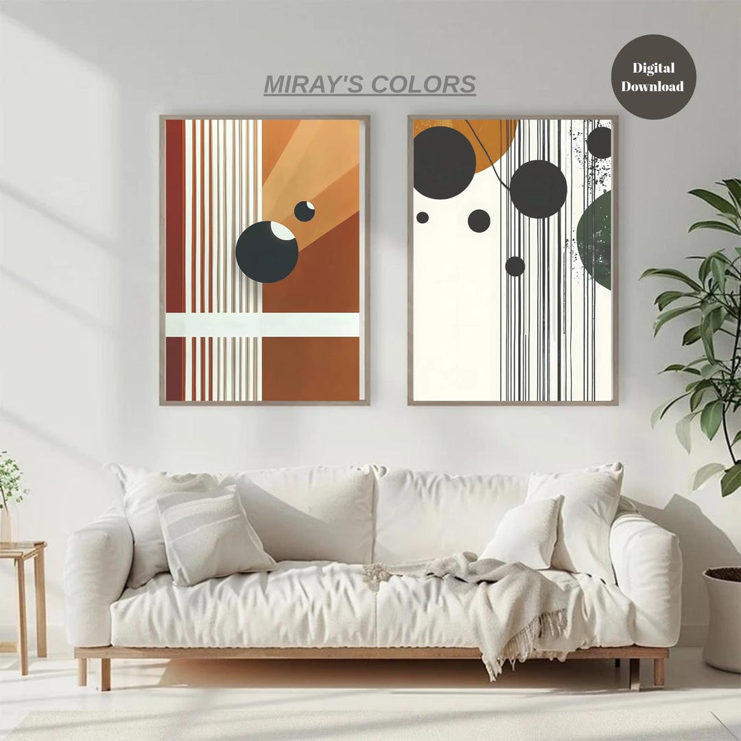 Earth Tone Minimalist Abstract Wall Art Set of 2, Modern Geometric ...