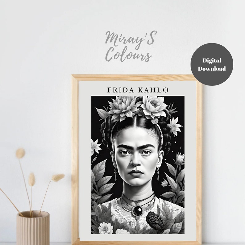 Frida Kahlo Black and White Portrait, Frida Kahlo Poster, Feminist Poster, Frida Khalo, Digital ...