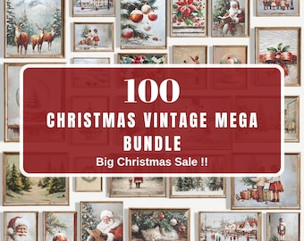 Cozy Neutral Christmas Wall Art – 100 Vintage Holiday Prints Bundle, Rustic Winter Farmhouse Decor