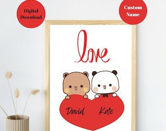 Personalisiertes Geschenk für Paar - Bubu und Dudu, Peach und Goma, Valentinstag Poster, Poster Geschenk, Affiche Personalisierbar