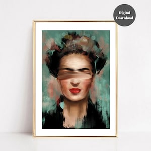 Pintura abstrata de Frida Kahlo em fundo verde, Frida Kahlo, impressões de artistas famosos, decoração de quarto de menina adolescente, pôster de Frida Kahlo