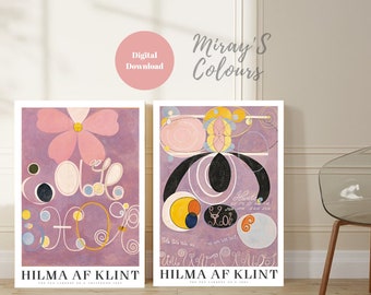 Hilma af Klint imprimer Set Of 2 Téléchargement numérique| Ensemble d’affiches de l’exposition Klint| Ensemble d’affiches d’art mural de galerie| L'art numérique est désormais tendance