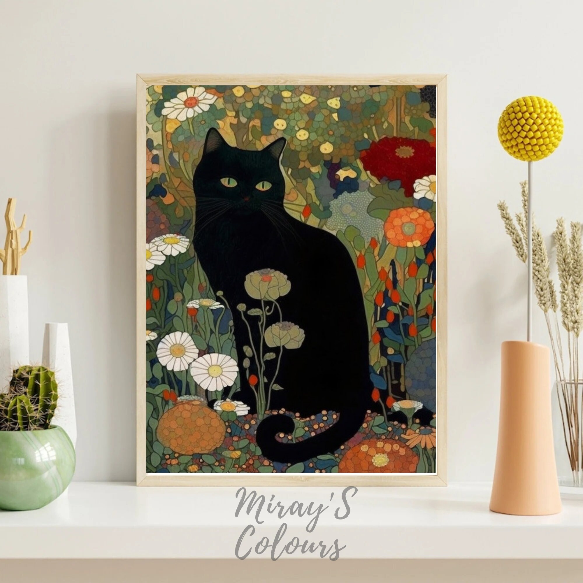 Cat Art Print, Gustav Klimt, Black Cat in A Garden Museum Wall Art ...