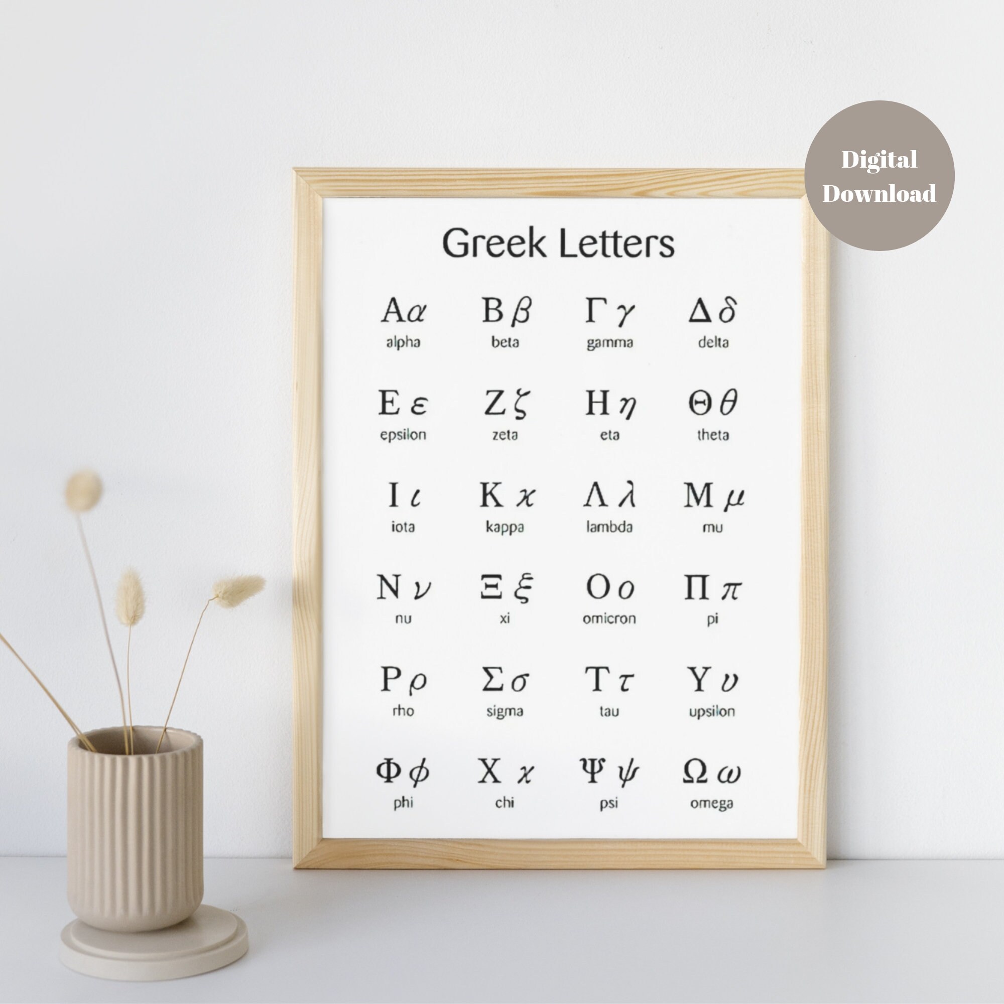 Greek Alphabet Poster Greek Font Art Print Educational Poster Greek