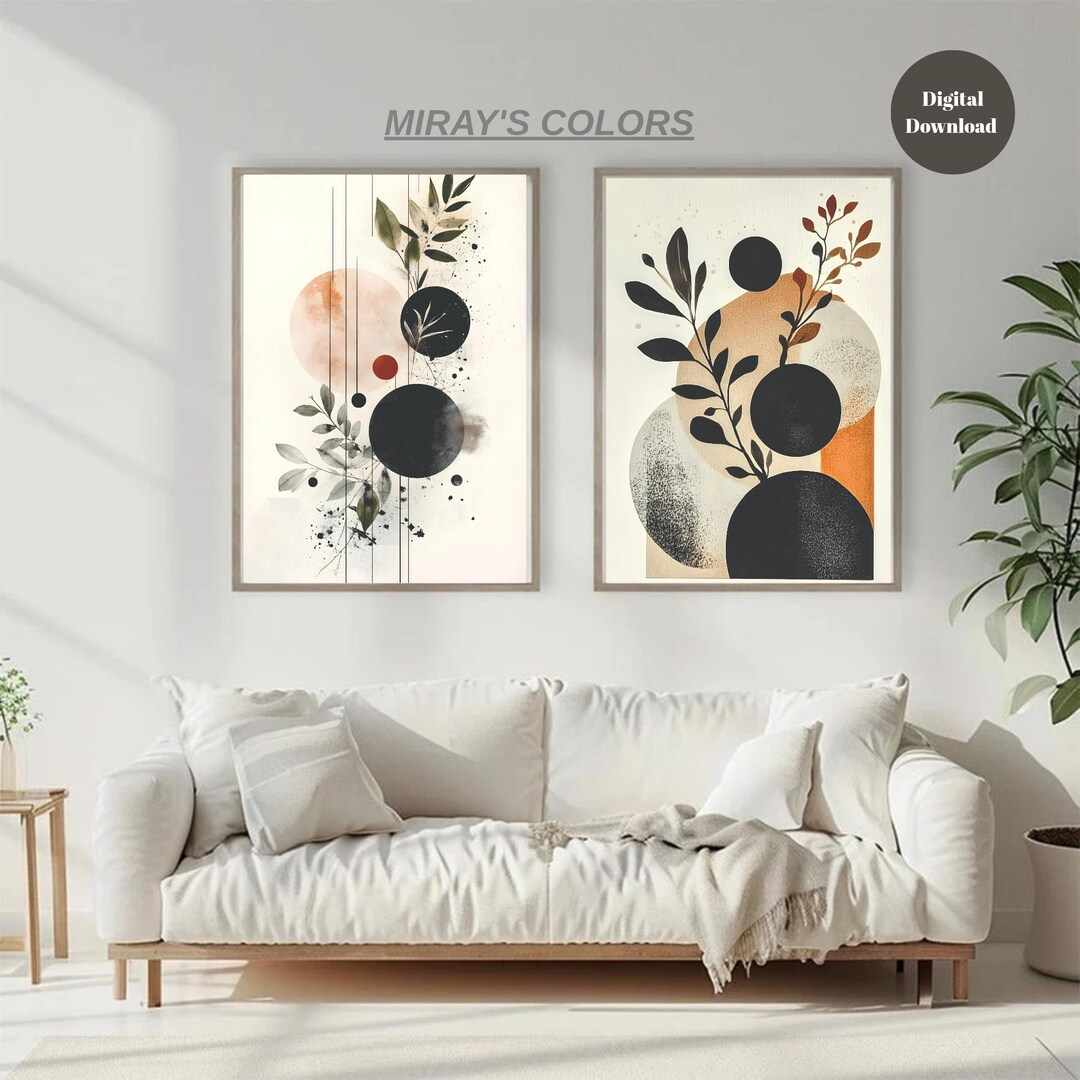 Botanical Print Set of 2: Rustic Minimalist Earth Tone Art (digital ...