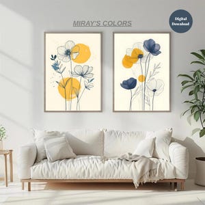 Boho Floral Line Art Prints: Neutral Earth Tone Botanical Set of 2(Digital Download )