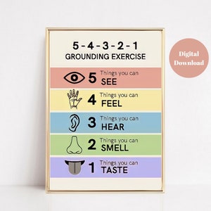 54321 Grounding Exercise Poster: Anxiety Coping Skill Wall Art (Digital Download)