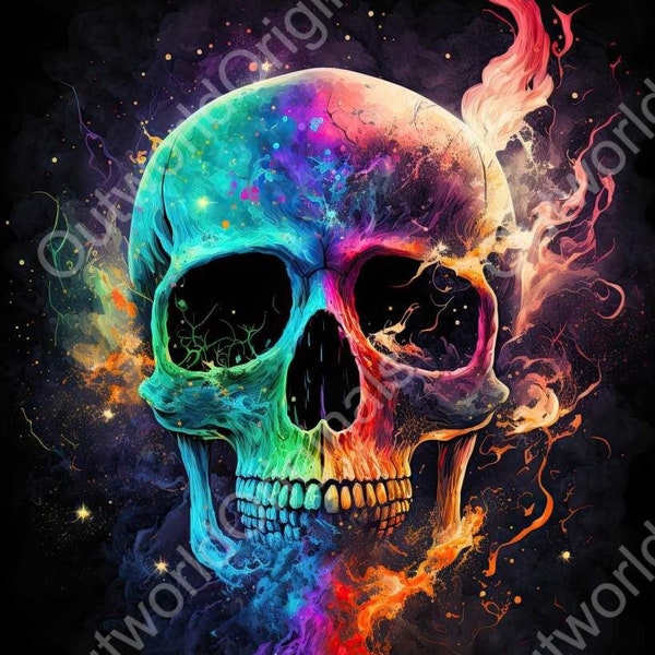 BLACKLIGHT SKULLS Bundle Digital Vibrant Color Design Blacklight UV Reactive Art Print Pour Une Expérience Unique De Décoration De Chambre