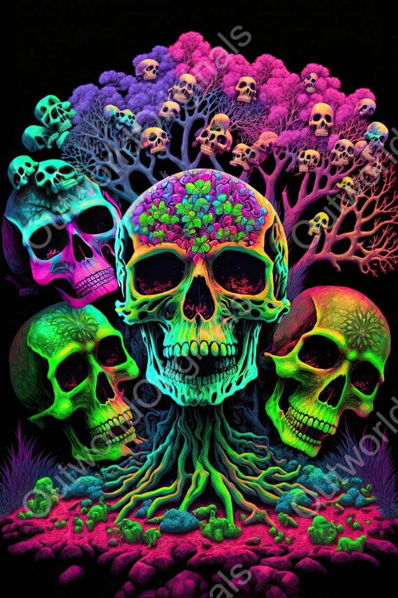 BLACKLIGHT SKULL Digital Vibrant Color Design Blacklight UV - Etsy