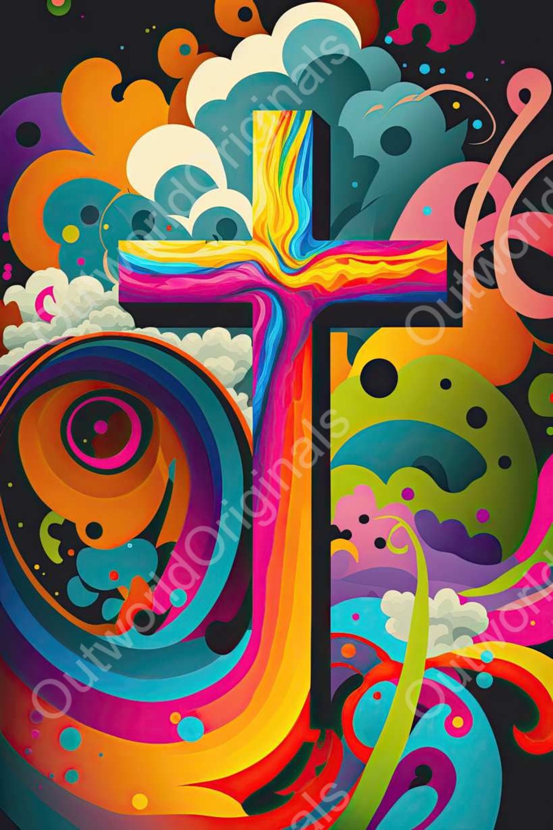 HOLY SACRED CROSS Unique Digital Art Portrait Digital Print God Jesus