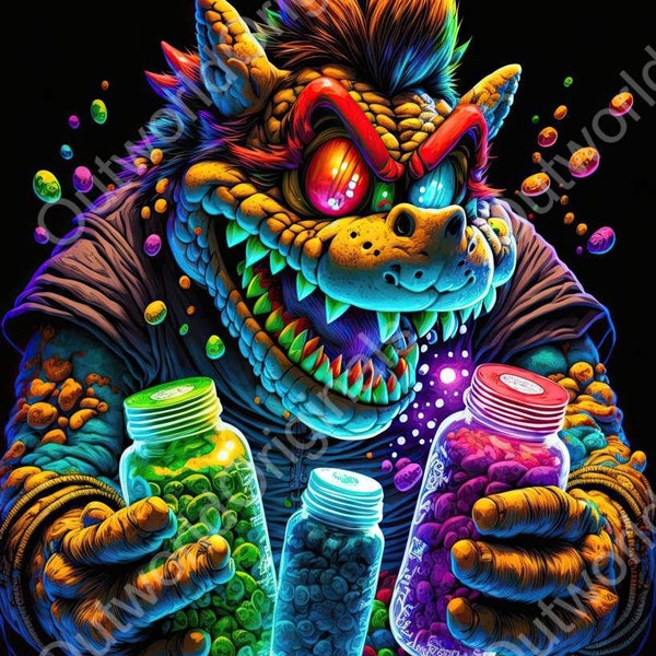 BLACKLIGHT Bad Influence MONSTER  Bundle Digital Vibrant Color Design Blacklight UV Reactive Art Print For A Unique Room Decor Experience