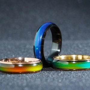 Mood Ring - Colour Changing - Fun Temperature Responsive - Great Gift - All Ages - Different Band Colours - Black - Rose - Gold - Waterproof