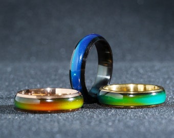 Mood Ring - Colour Changing - Fun Temperature Responsive - Great Gift - All Ages - Different Band Colours - Black - Rose - Gold - Waterproof