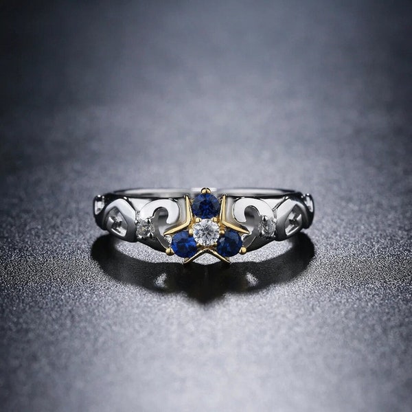 Triforce Zora's Sapphire Spiritual Stone Diamond / Moissanite Custom Ring 14K Gold Legend of Zelda Inspired Ring Video Game Engagement Ring