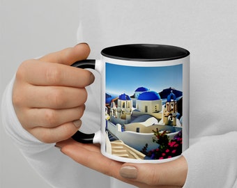 Mug Santorini avec couleur à l'intérieur | Santorin | Couleurs de Santorin | Caldeira de Santorin | Expérience Santorin | La magie de Santorin