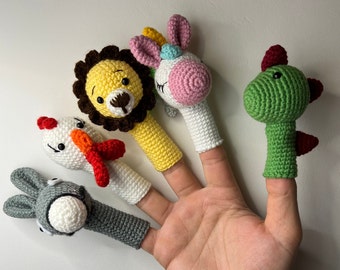 Fingerpuppen, Puppen, häkeln, handmade, Kinder Spielzeug, Tiere, Esel, Hahn, Löwe, Rollenspiele