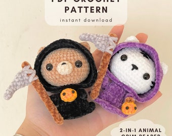 PATTERN Halloween Bear Tiger Grim Reaper, crochet patterns, instant digital download, English Language