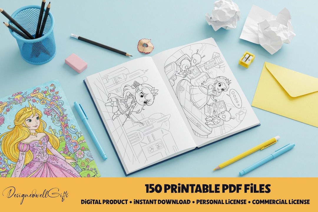 150 Cute Princess Coloring Pages, Printable Kids Activity (digital ...
