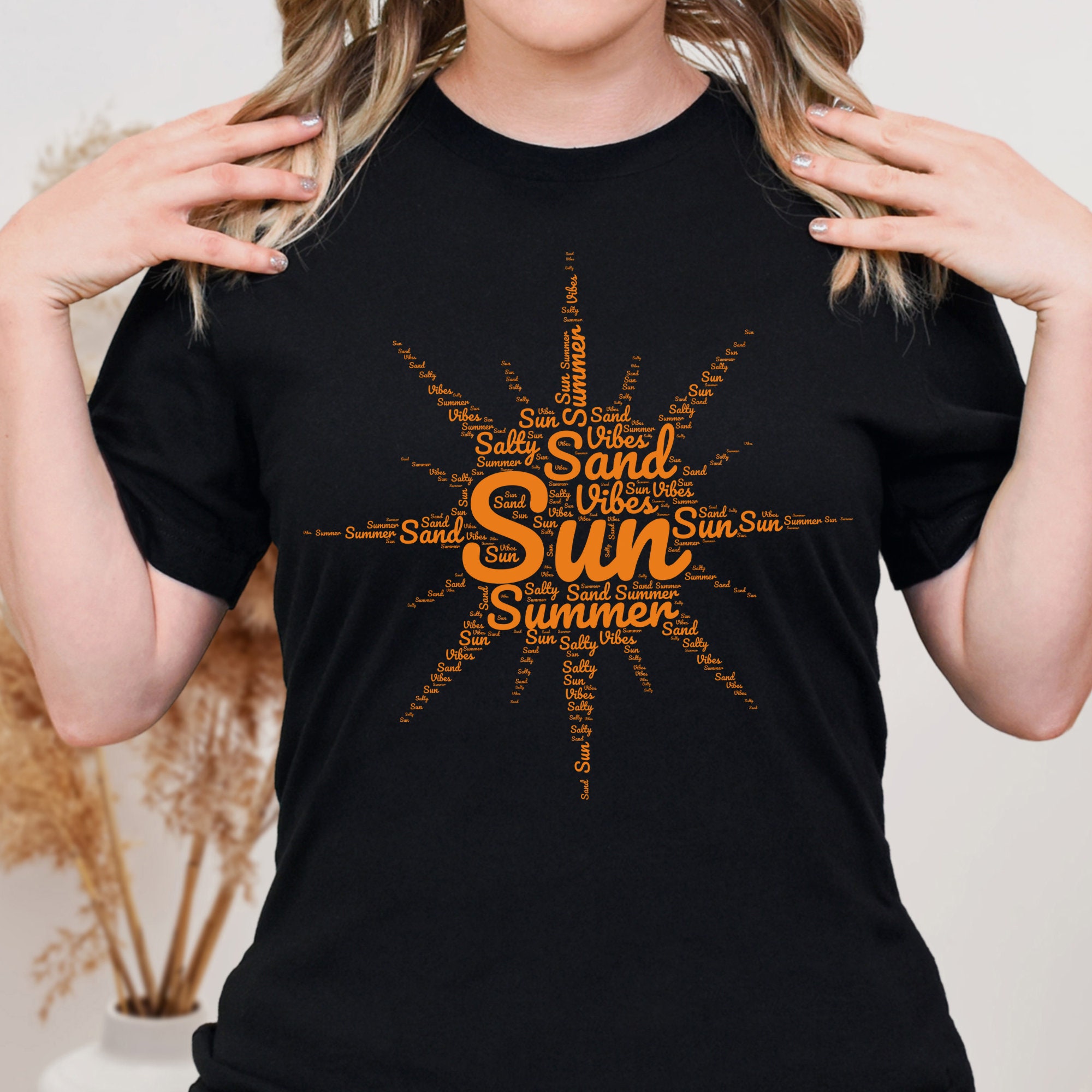 Gold Sun Words Sunburst Shirt, Beachy Vibes Aesthetic Sun Shirt, Simple ...