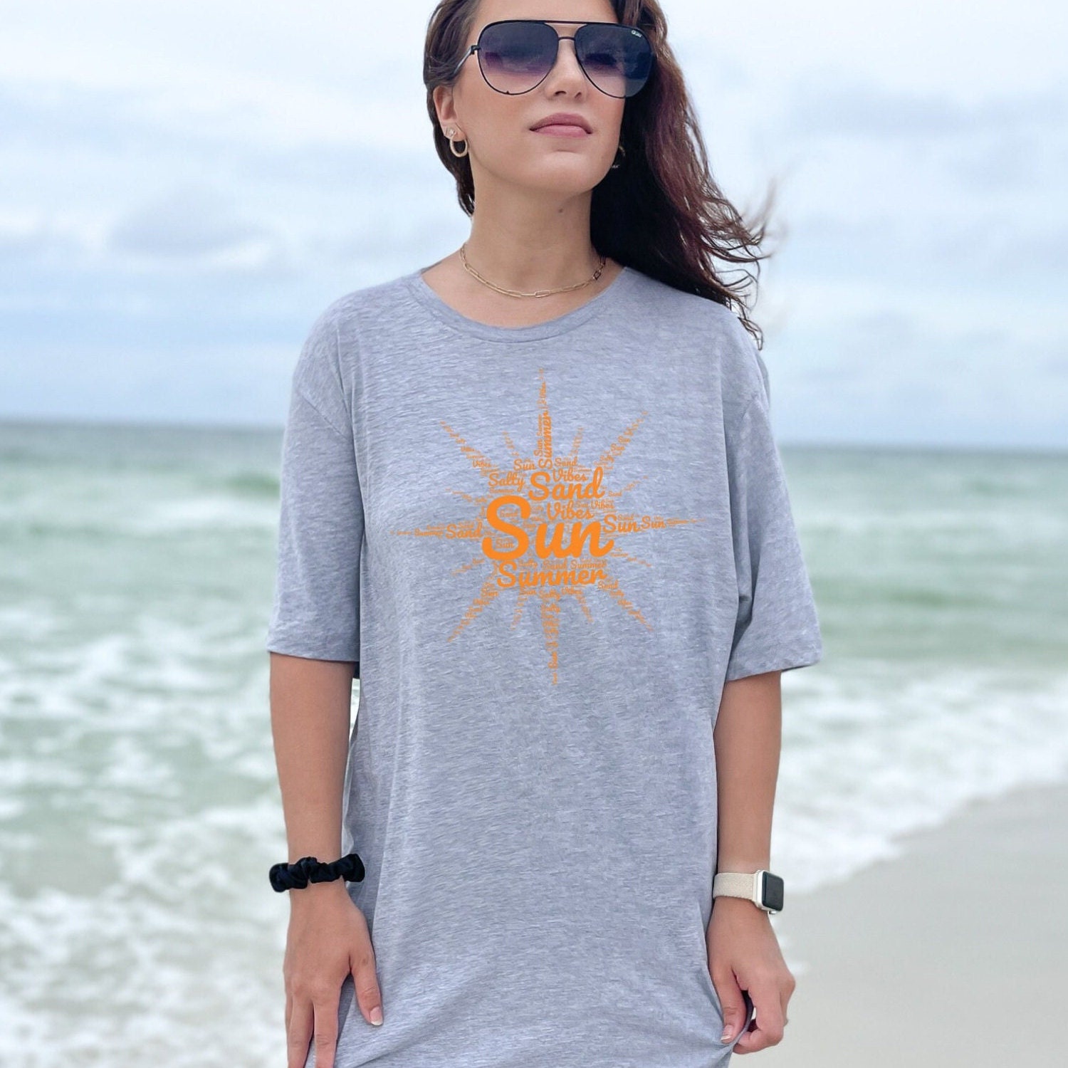 Gold Sun Words Sunburst Shirt, Beachy Vibes Aesthetic Sun Shirt, Simple ...
