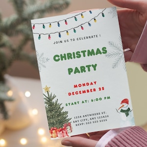 Convite editável para festa de Natal, convite para festa de jingle e confraternização, convite de aniversário de Natal, convite para festa do Papai Noel