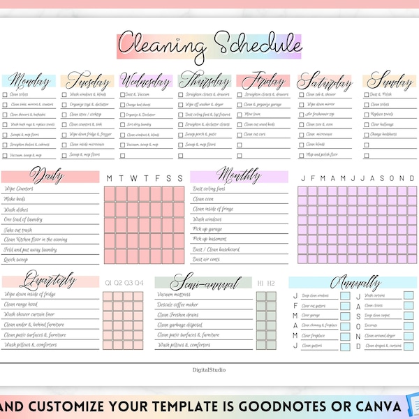 Cleaning Schedule Etsy