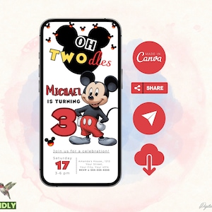 Invito di compleanno di Topolino, inviti di compleanno di Topolino, invito digitale per feste per bambini, modello di topo, download immediato, biglietto di compleanno Evite