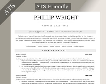 ATS Friendly Resume Template, Clean, Simple, Modern, Minimalist Resume Template for Word, Pages, Docs Resume Template, Executive Resume