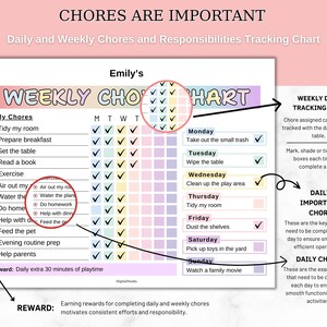 Editable Chore Chart List for Kids, Kids Daily Weekly Responsibility ...