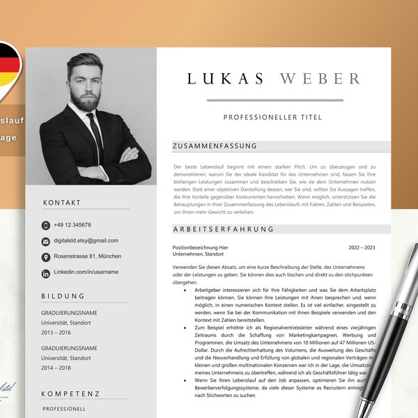 Bewerbungsvorlagen, Lebenslauf Vorlage, Moderner Lebenslauf,Word, Apple Pages, Deutsch, CV Vorlage, Curriculum Vitae, Resume Template