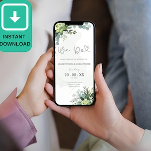 DIY Digital Wedding Invitation, We Do Digital Invitation, Greenery invitation Template, Eucalyptus Mobile Invite, Instant Download, DIY 2023 zdjęcie 6