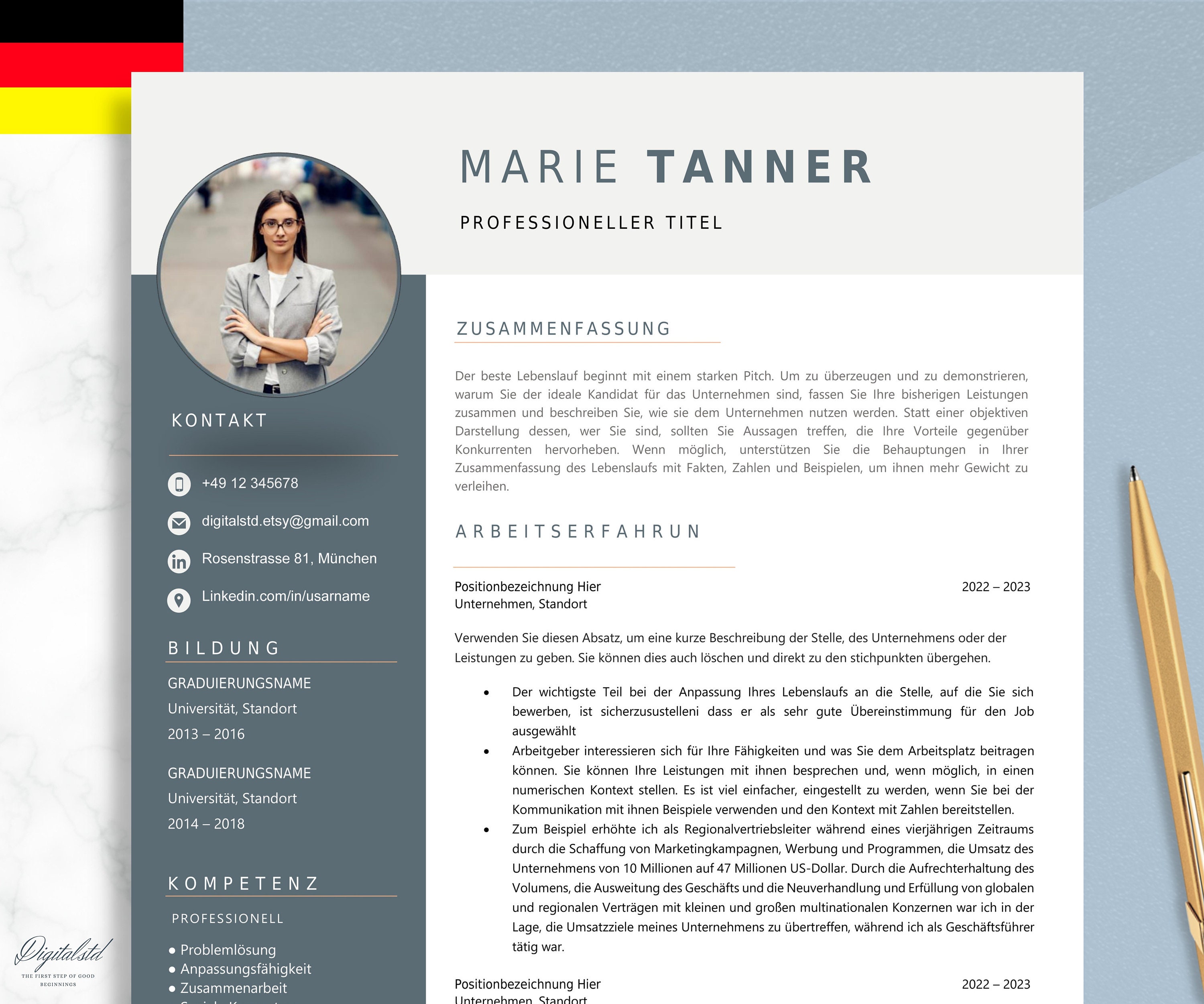 Creative Application Template In German With Tabular CV Letter Of Creative application template in german with tabular cv letter of