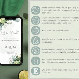 DIY Digital Wedding Invitation, We Do Digital Invitation, Greenery invitation Template, Eucalyptus Mobile Invite, Instant Download, DIY 2023 zdjęcie 3