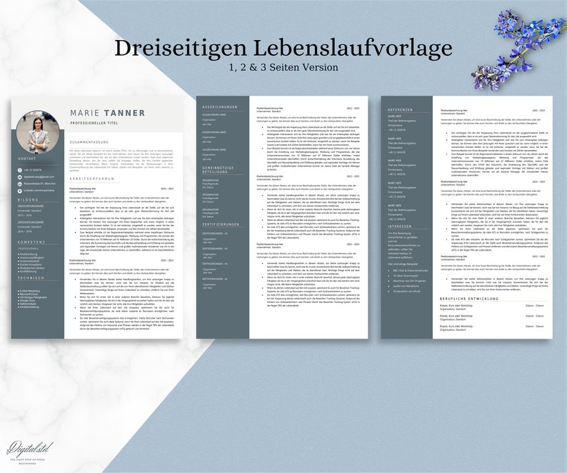 Kreative Bewerbungsvorlage auf Deutsch mit tabellarischem Lebenslauf, Motivationsschreiben, Deckblatt und Anhänge für Word und Pages Bild 4