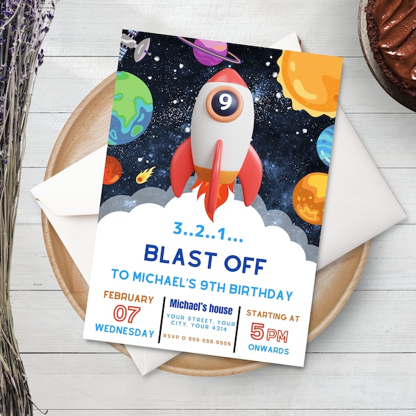 Space Boy Birthday Invitation, Editable Astronaut Outer Space Invite, Galaxy Party Invitation Template, Printable Space Birthday Invitation